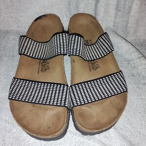 Birkenstock Lady 38 Curacao "Birkis" Black White Stretch Band Sanda SZ:7 Slip On